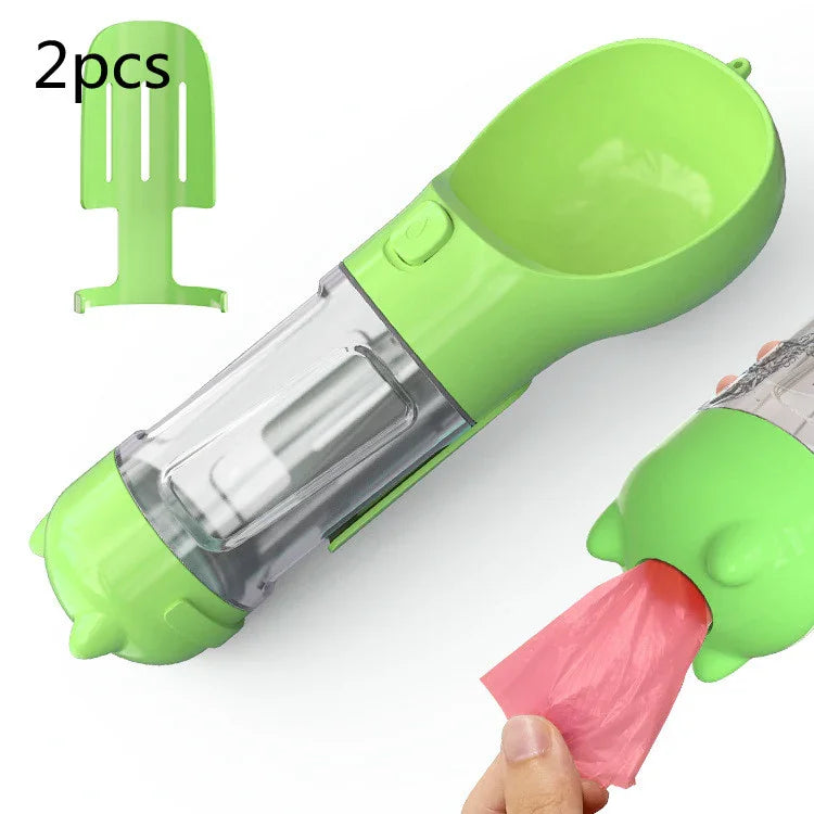 3-in-1 Portable Dog Water Bottle with Food Bowl & Waste Bag Holder – Leak-Proof Travel Pet Bottle