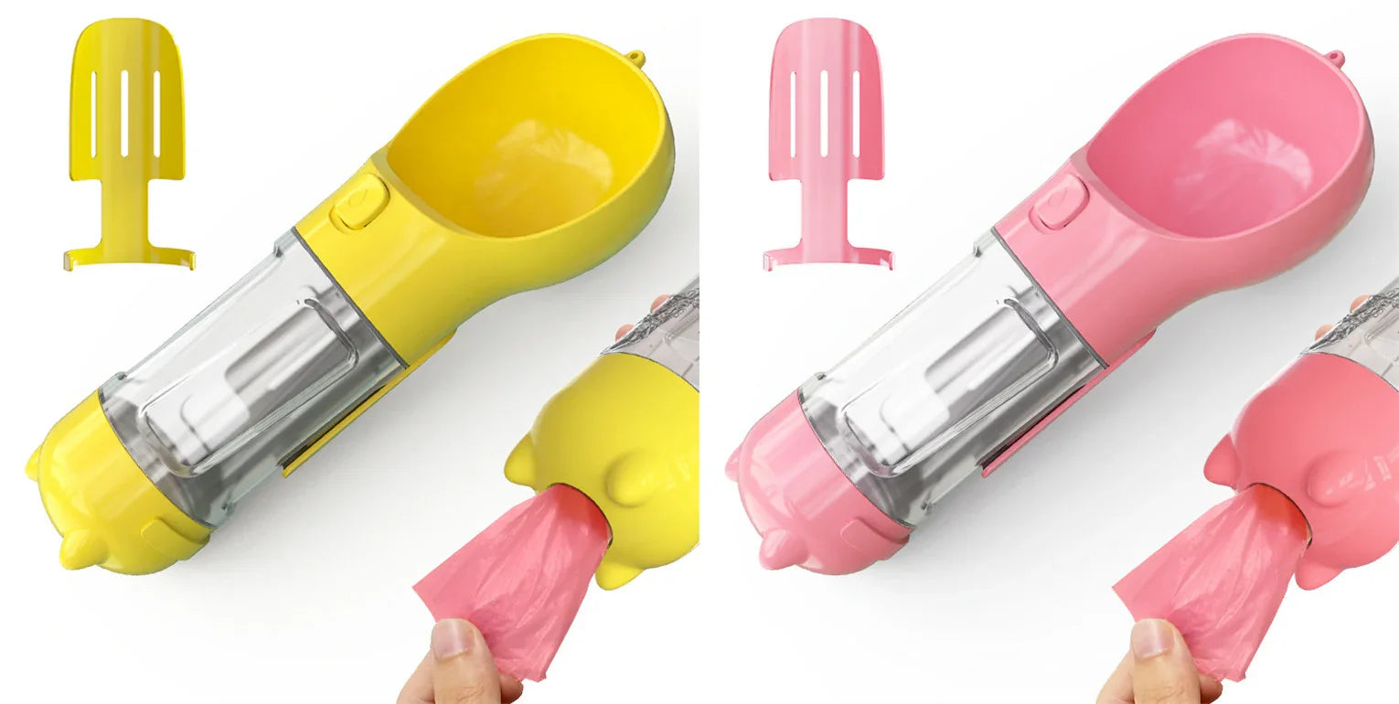 3-in-1 Portable Dog Water Bottle with Food Bowl & Waste Bag Holder – Leak-Proof Travel Pet Bottle