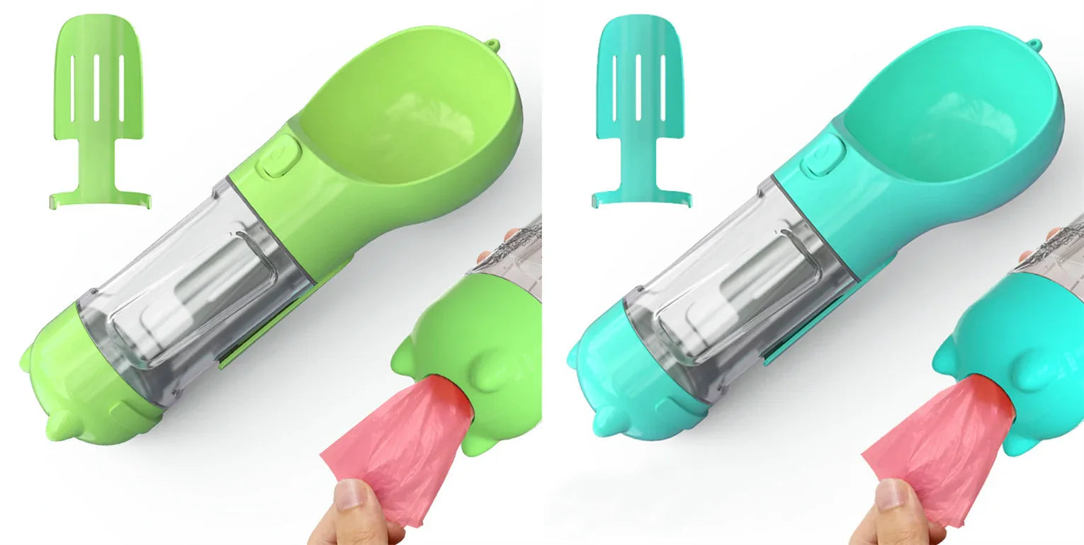 3-in-1 Portable Dog Water Bottle with Food Bowl & Waste Bag Holder – Leak-Proof Travel Pet Bottle
