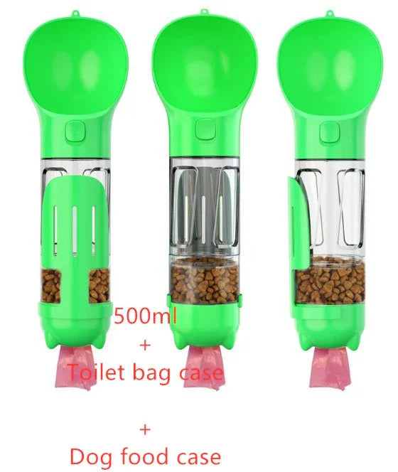 3-in-1 Portable Dog Water Bottle with Food Bowl & Waste Bag Holder – Leak-Proof Travel Pet Bottle