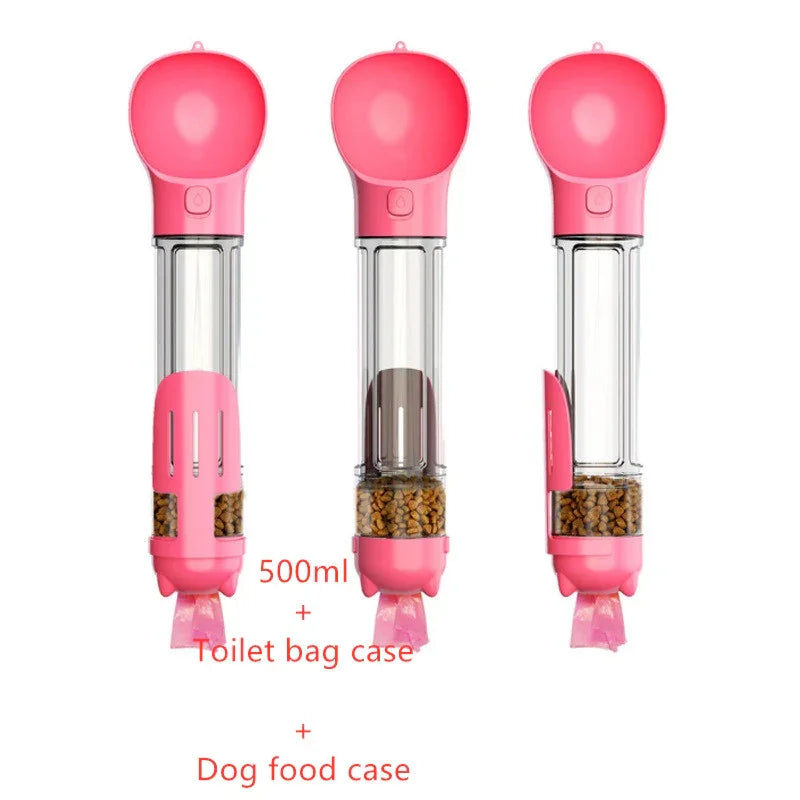 3-in-1 Portable Dog Water Bottle with Food Bowl & Waste Bag Holder – Leak-Proof Travel Pet Bottle