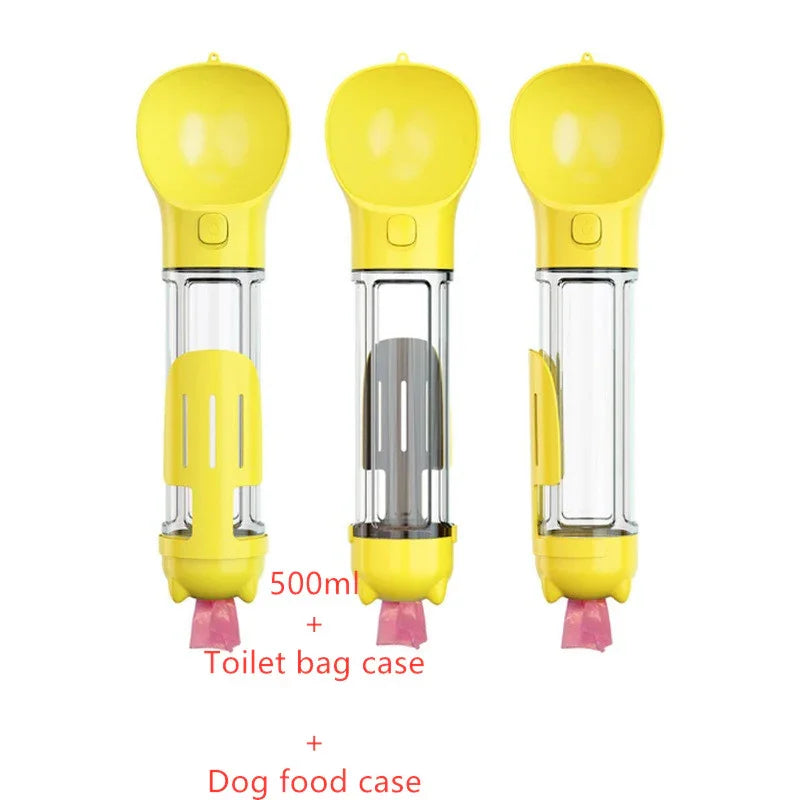 3-in-1 Portable Dog Water Bottle with Food Bowl & Waste Bag Holder – Leak-Proof Travel Pet Bottle