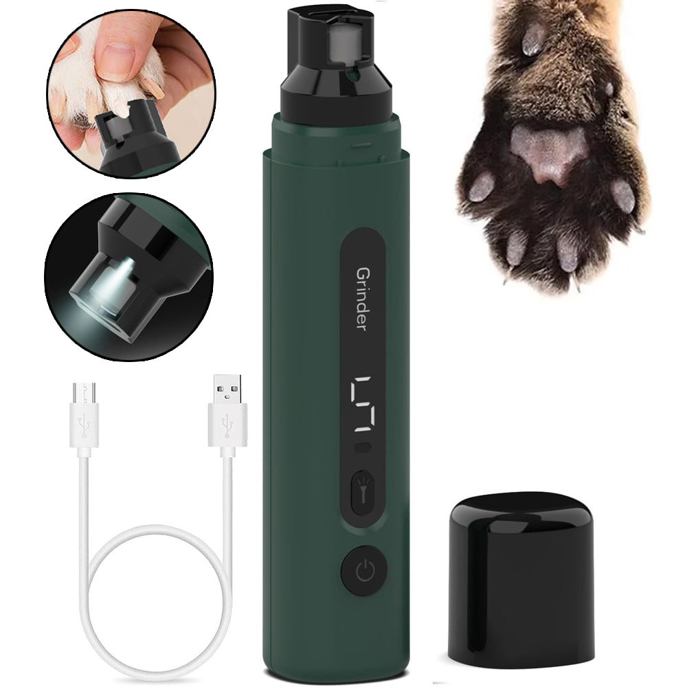 PawFev electric dog nail grinder in deep green with LED light