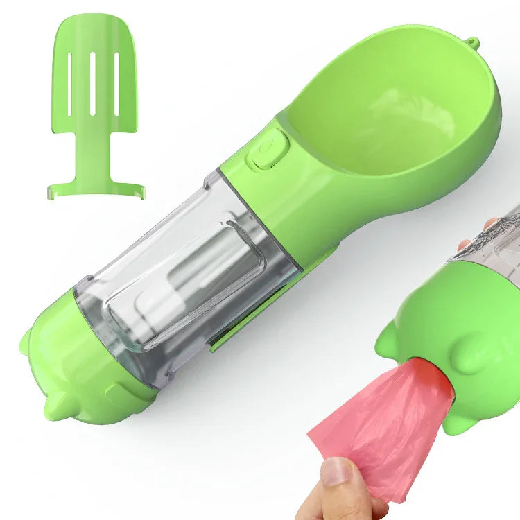 3-in-1 Portable Dog Water Bottle with Food Bowl & Waste Bag Holder – Leak-Proof Travel Pet Bottle
