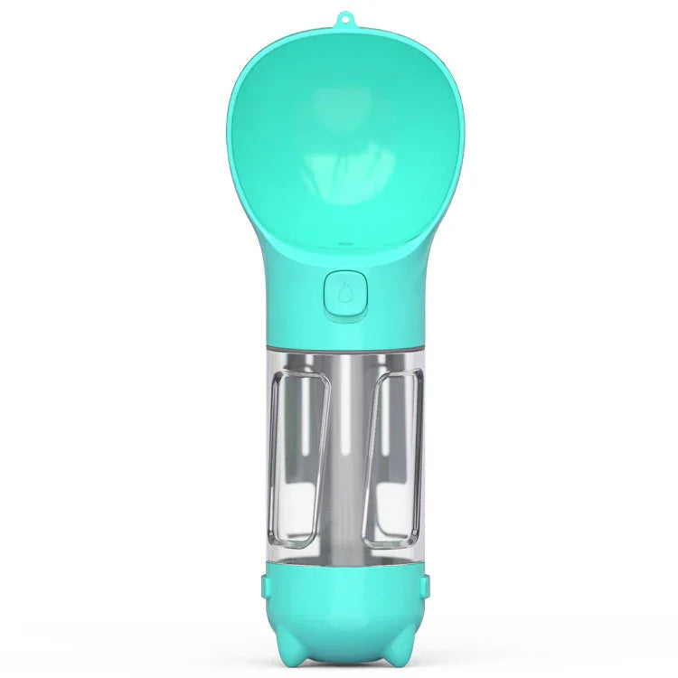 Dog drinking from PawFev 3-in-1 travel water bottle — trough fully extended