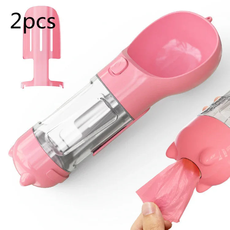 3-in-1 Portable Dog Water Bottle with Food Bowl & Waste Bag Holder – Leak-Proof Travel Pet Bottle
