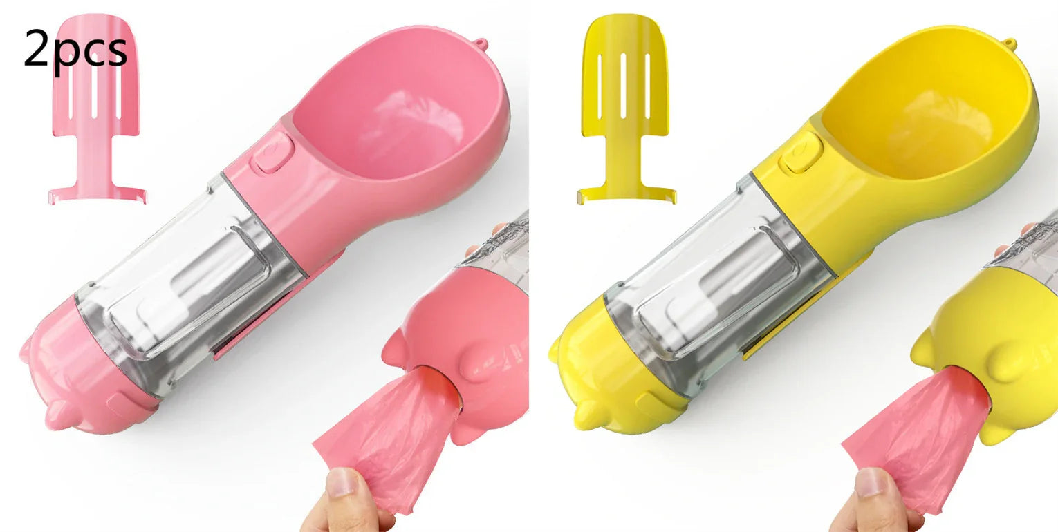 3-in-1 Portable Dog Water Bottle with Food Bowl & Waste Bag Holder – Leak-Proof Travel Pet Bottle