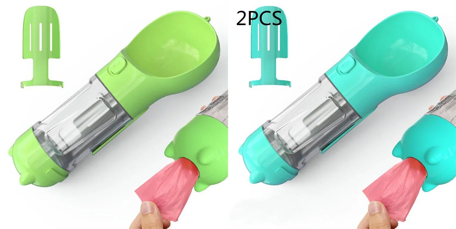3-in-1 Portable Dog Water Bottle with Food Bowl & Waste Bag Holder – Leak-Proof Travel Pet Bottle