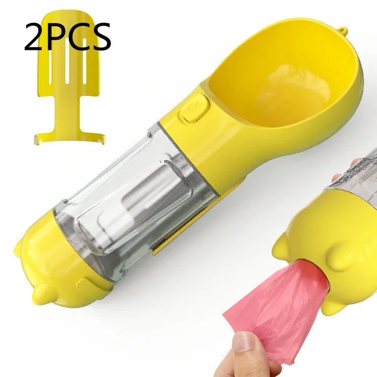 3-in-1 Portable Dog Water Bottle with Food Bowl & Waste Bag Holder – Leak-Proof Travel Pet Bottle
