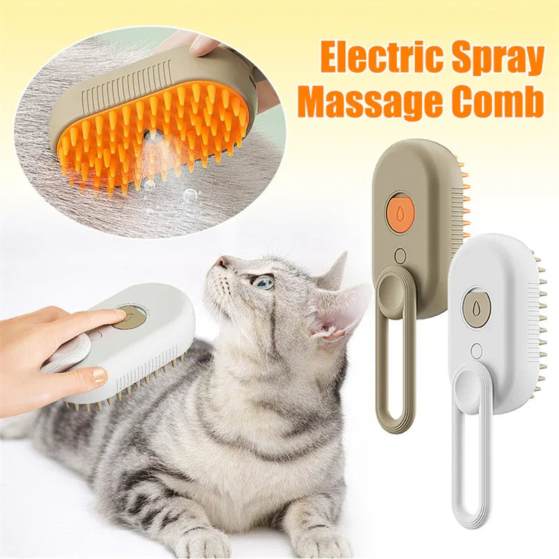 Electric Spray Cat Brush | 3-in-1 Pet Grooming Comb with Mist & Deshedding