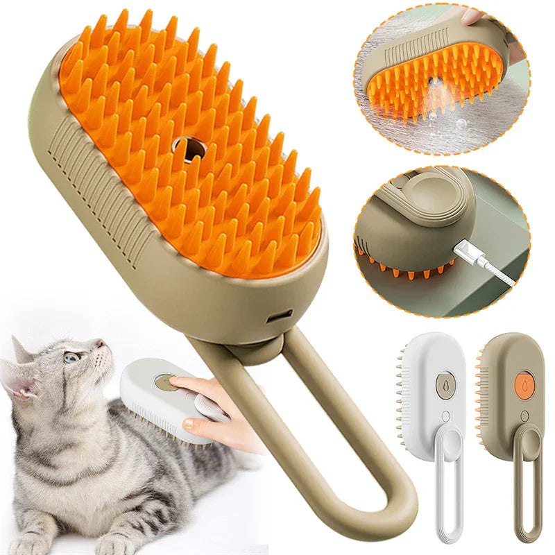 Electric Spray Cat Brush | 3-in-1 Pet Grooming Comb with Mist & Deshedding
