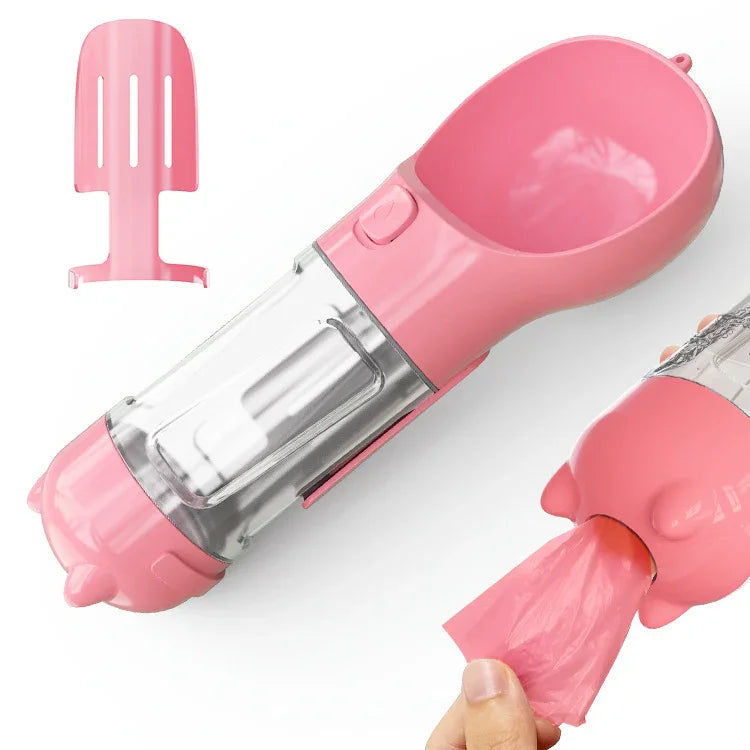 3-in-1 Portable Dog Water Bottle with Food Bowl & Waste Bag Holder – Leak-Proof Travel Pet Bottle