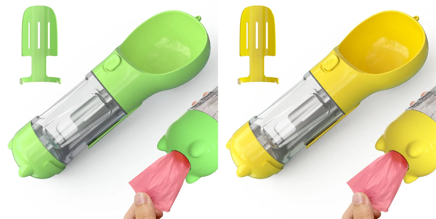 3-in-1 Portable Dog Water Bottle with Food Bowl & Waste Bag Holder – Leak-Proof Travel Pet Bottle
