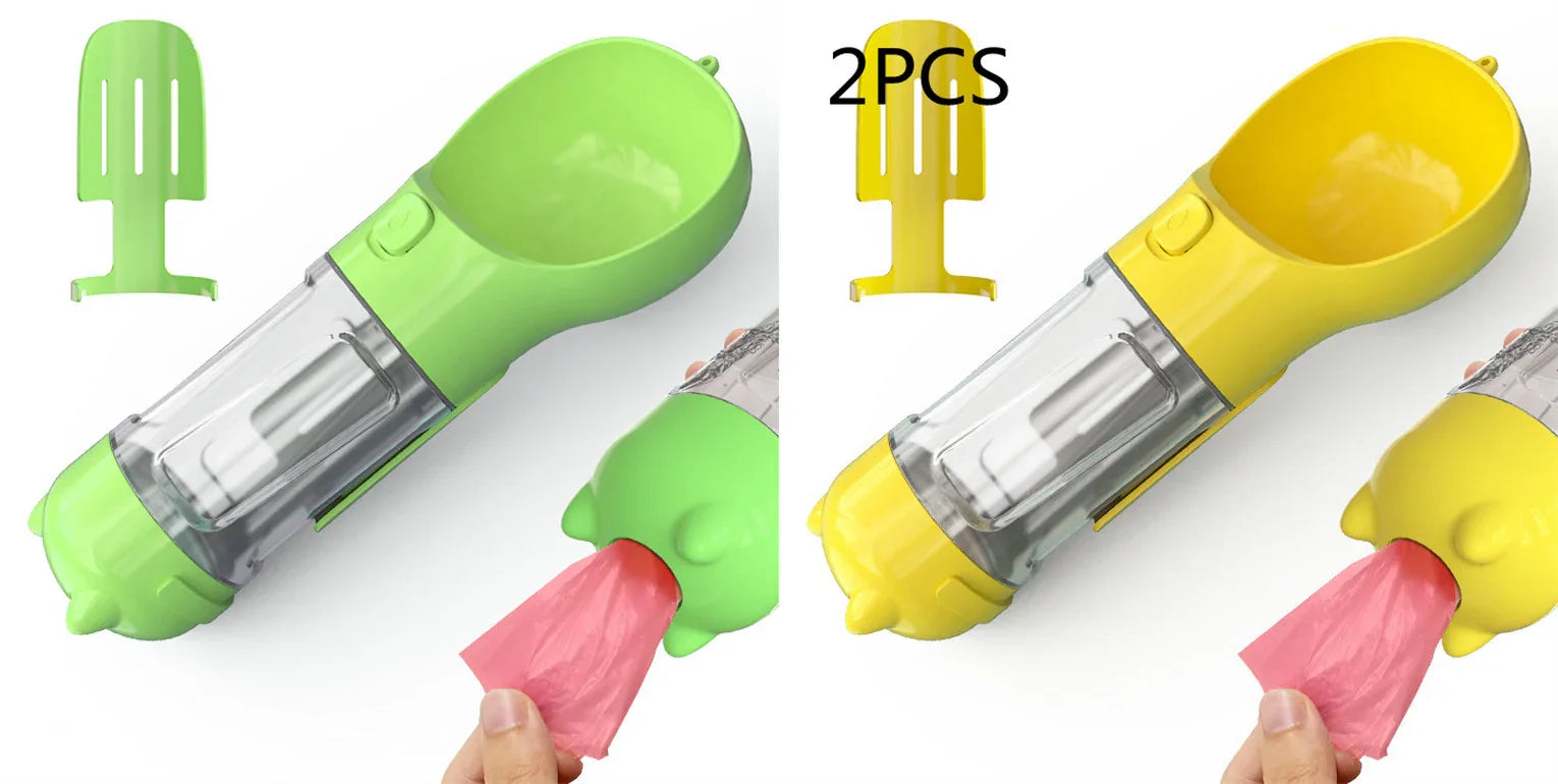 3-in-1 Portable Dog Water Bottle with Food Bowl & Waste Bag Holder – Leak-Proof Travel Pet Bottle
