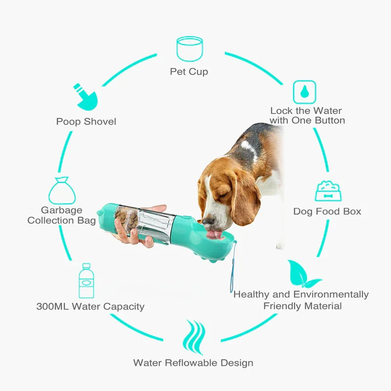 PawFev 3-in-1 dog travel bottle pink colour — compact and leak-proof design