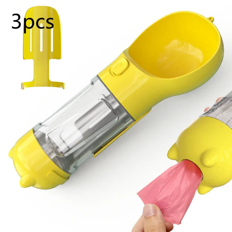3-in-1 Portable Dog Water Bottle with Food Bowl & Waste Bag Holder – Leak-Proof Travel Pet Bottle