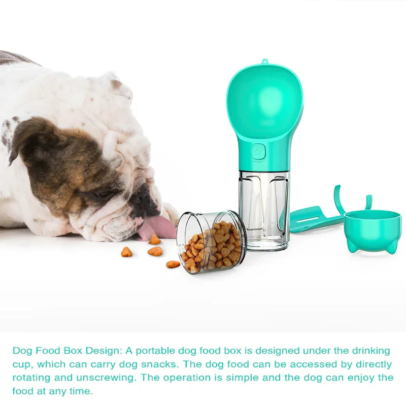 3-in-1 portable dog bottle with food bowl extended — ready to use on a walk