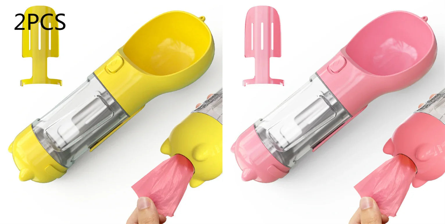 3-in-1 Portable Dog Water Bottle with Food Bowl & Waste Bag Holder – Leak-Proof Travel Pet Bottle