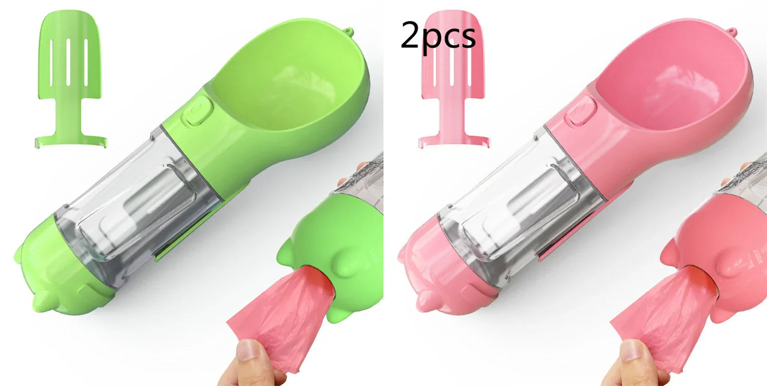 3-in-1 Portable Dog Water Bottle with Food Bowl & Waste Bag Holder – Leak-Proof Travel Pet Bottle