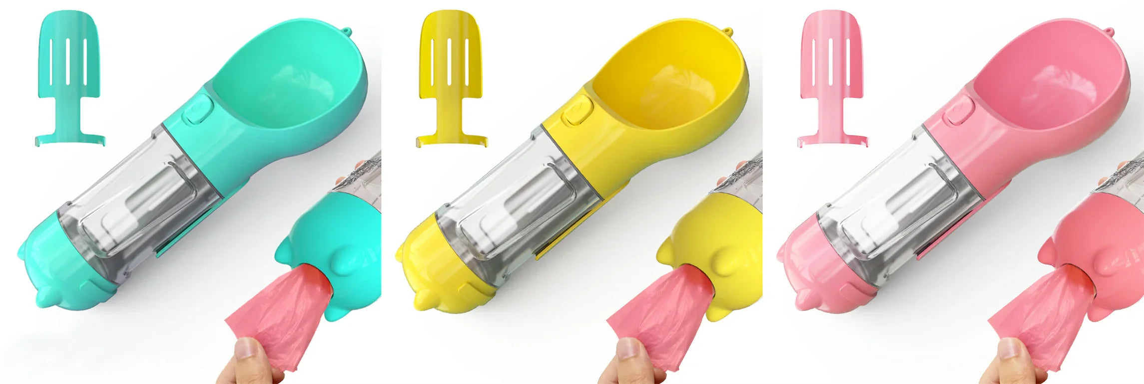 Dog water bottle fold-out trough close-up — wide enough for medium breed snouts